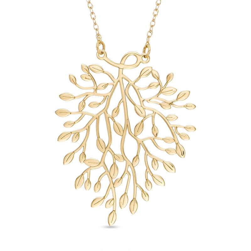 Main Image 1 of Tree Leaf Necklace in 10K Gold