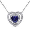 Thumbnail Image 0 of 6.0mm Heart-Shaped Lab-Created Blue Sapphire and 1/5 CT. T.W. Diamond Double Frame Pendant in 10K White Gold - 17"