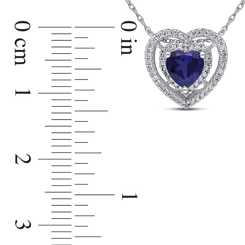 6.0mm Heart-Shaped Lab-Created Blue Sapphire and 1/5 CT. T.W. Diamond Double Frame Pendant in 10K White Gold - 17"