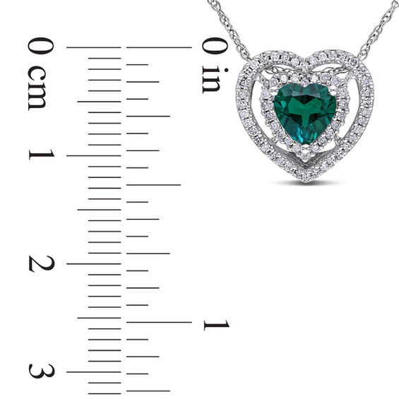 6.0mm Heart-Shaped Lab-Created Emerald and 1/5 CT. T.W. Diamond Double Frame Pendant in 10K White Gold - 17" 6.0mm Heart-Shaped Lab-Created Emerald and 1/5 CT. T.W. Diamond Double Frame Pendant in 10K White Gold - 17"