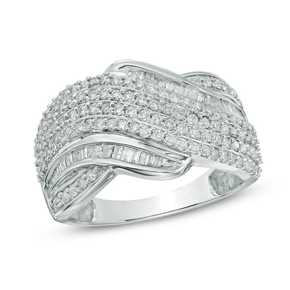 1 CT. T.w. Diamond Multi-Row Wave Ring in 10K White Gold