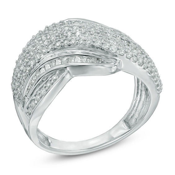 1 CT. T.w. Diamond Multi-Row Wave Ring in 10K White Gold