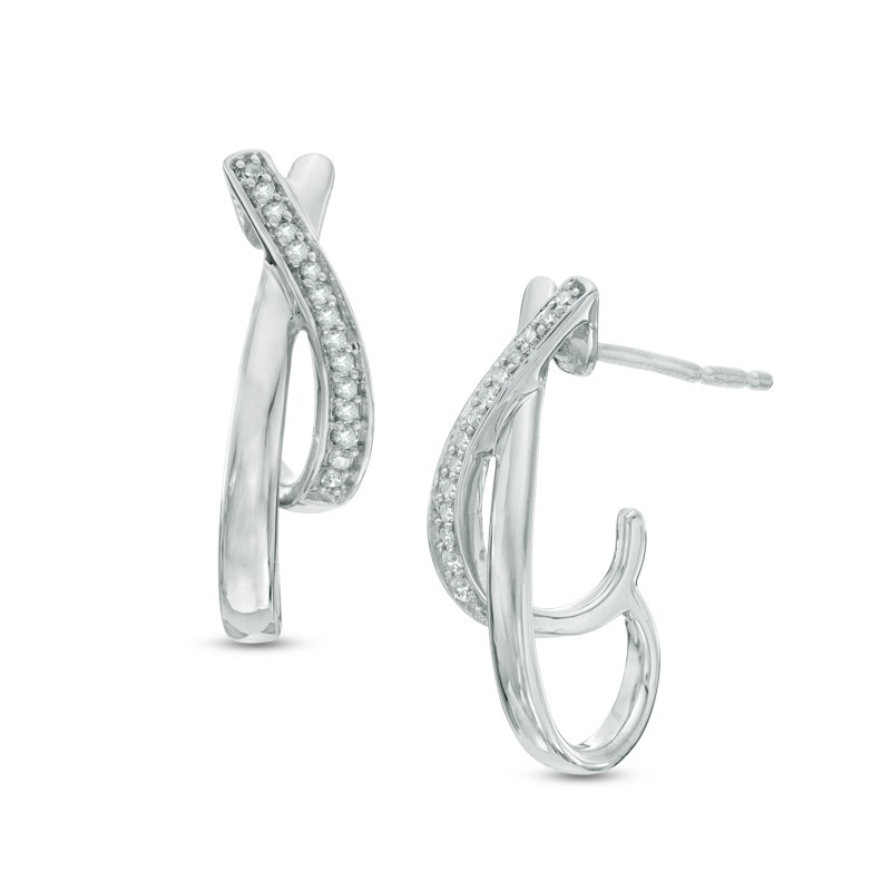 1/10 CT. T.W. Diamond "X" J-Hoop Earrings in Sterling Silver