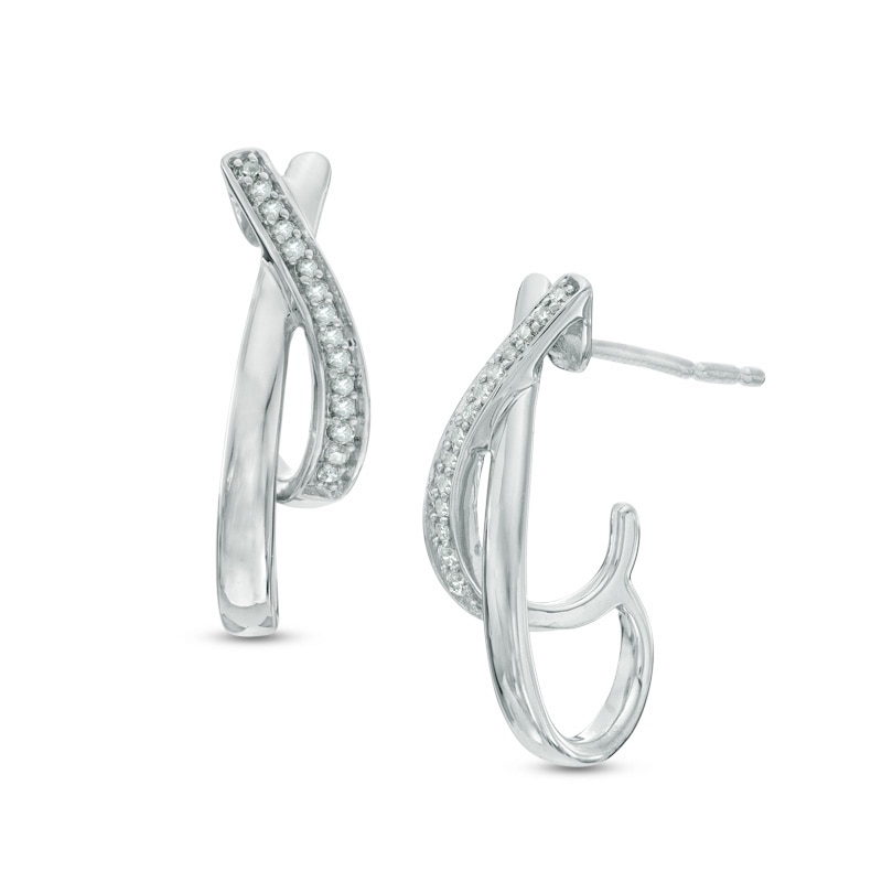 Main Image 1 of 1/10 CT. T.W. Diamond "X" J-Hoop Earrings in Sterling Silver