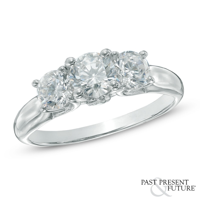 1-1/2 CT. T.W. Certified Princess-Cut Diamond Past Present Future® Ring in 14K White Gold (I/I2)