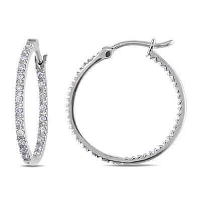 2" Inside Out Diamonique Pave CZ Hoop Earrings 14K White Gold Clad Silver 925 