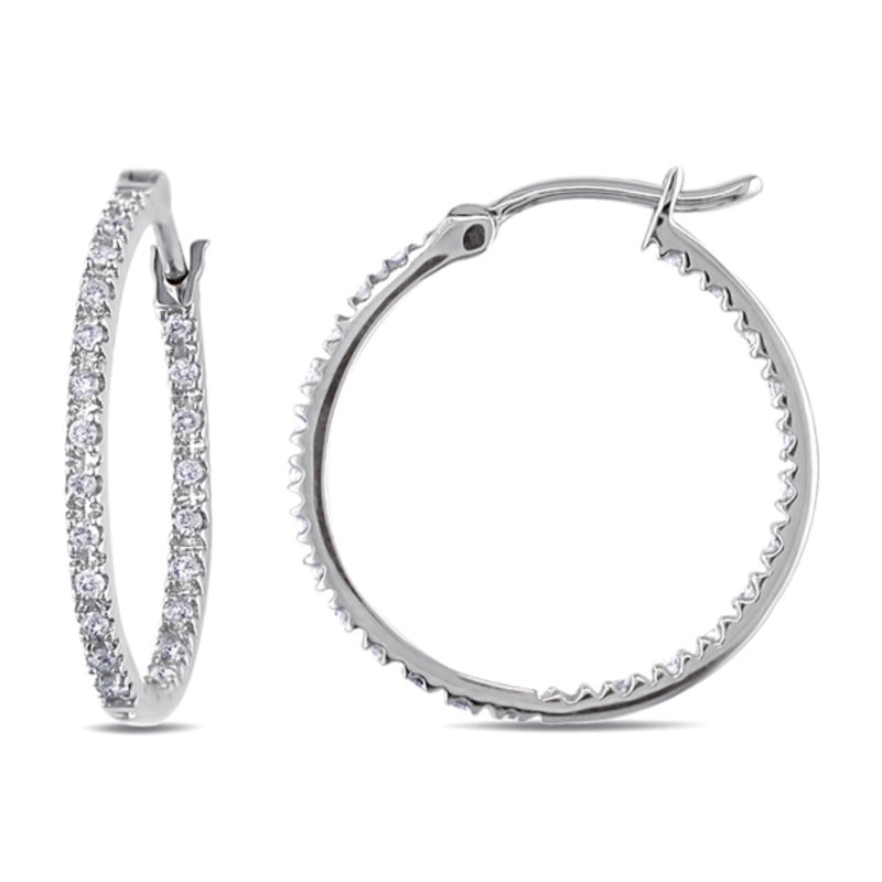Main Image 1 of 1/4 CT. T.W. Diamond Inside-Out Hoop Earrings in 10K White Gold