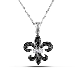 1/8 CT. T.W. Enhanced Black and White Diamond Fleur-de-Lis Pendant in 10K White Gold - 17"