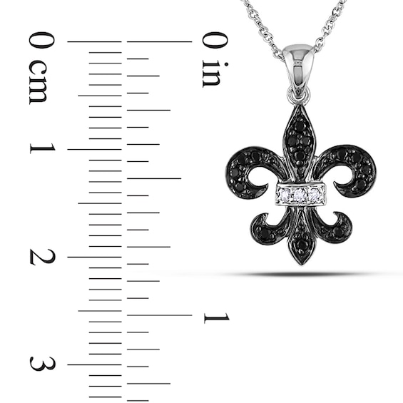1/8 CT. T.w. Enhanced Black and White Diamond Fleur-de-Lis Pendant in 10K White Gold - 17"