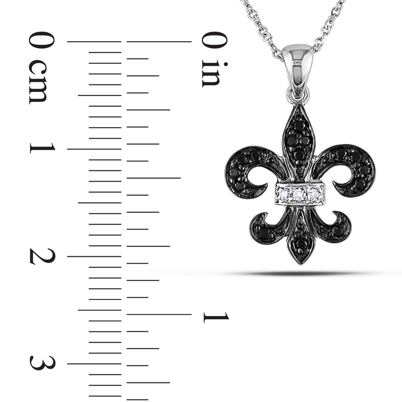 1/8 CT. T.W. Enhanced Black and White Diamond Fleur-de-Lis Pendant in 10K White Gold - 17"
