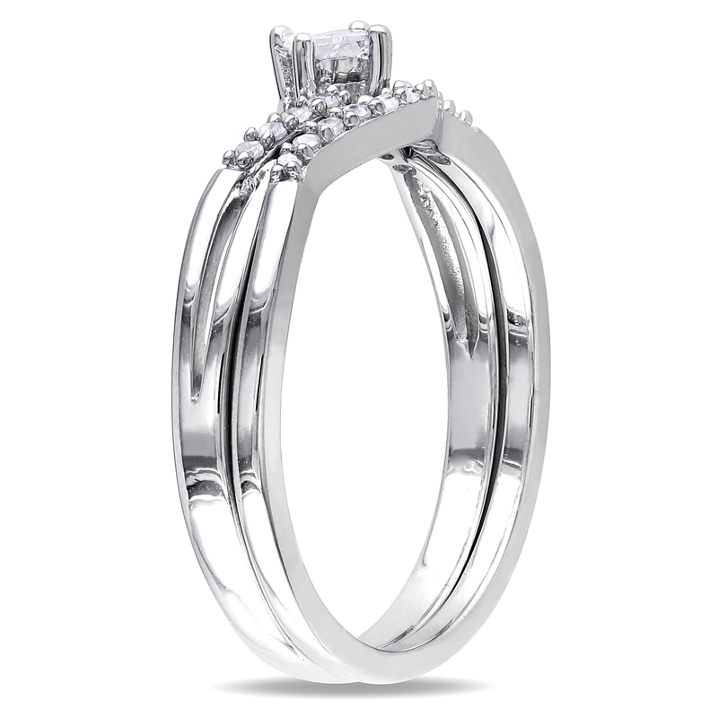 1/5 CT. T.W. Princess-Cut Diamond Split Shank Bridal Set in Sterling Silver