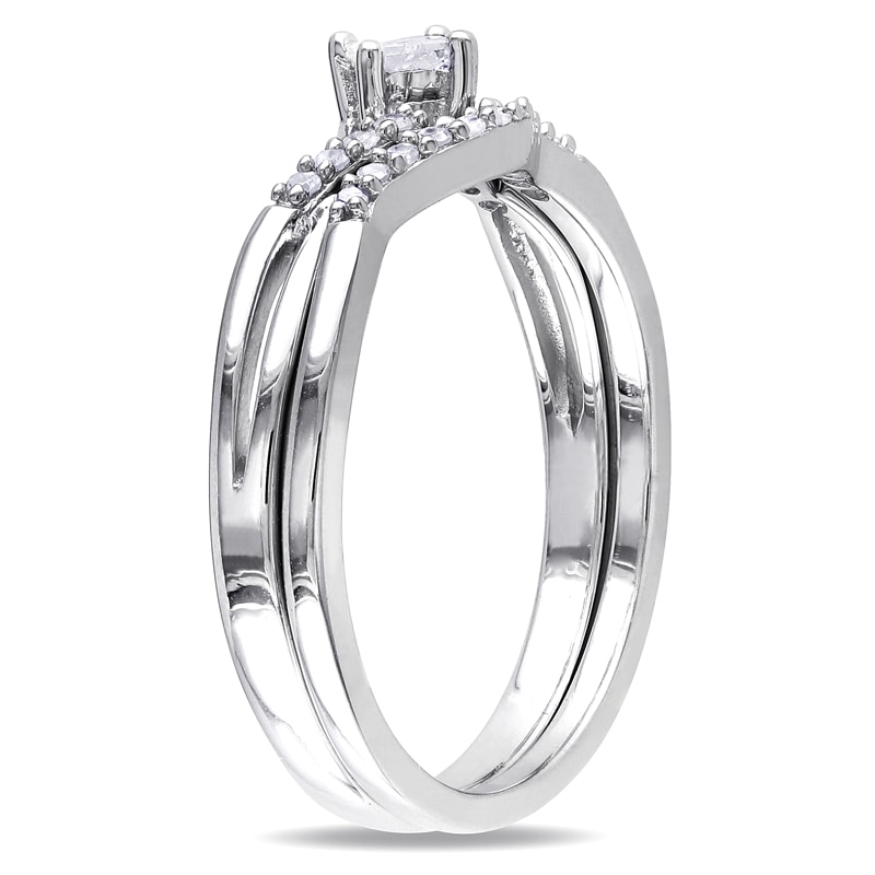 Main Image 2 of 1/5 CT. T.W. Princess-Cut Diamond Split Shank Bridal Set in Sterling Silver
