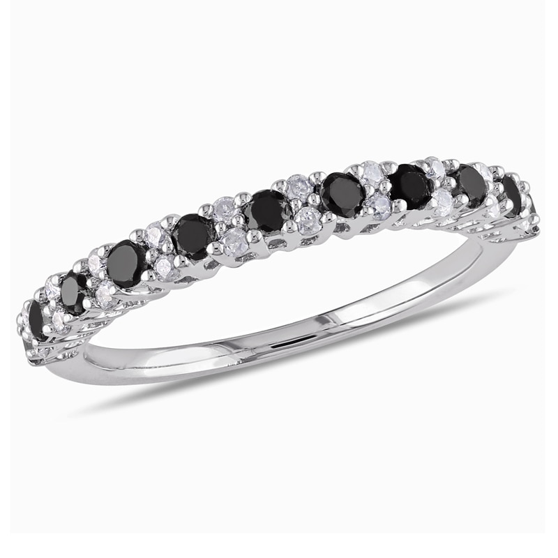 1/2 CT. T.W. Enhanced Black and White Diamond Anniversary Band in Sterling Silver
