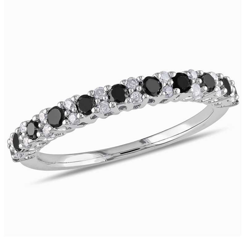 Main Image 1 of 1/2 CT. T.W. Enhanced Black and White Diamond Anniversary Band in Sterling Silver