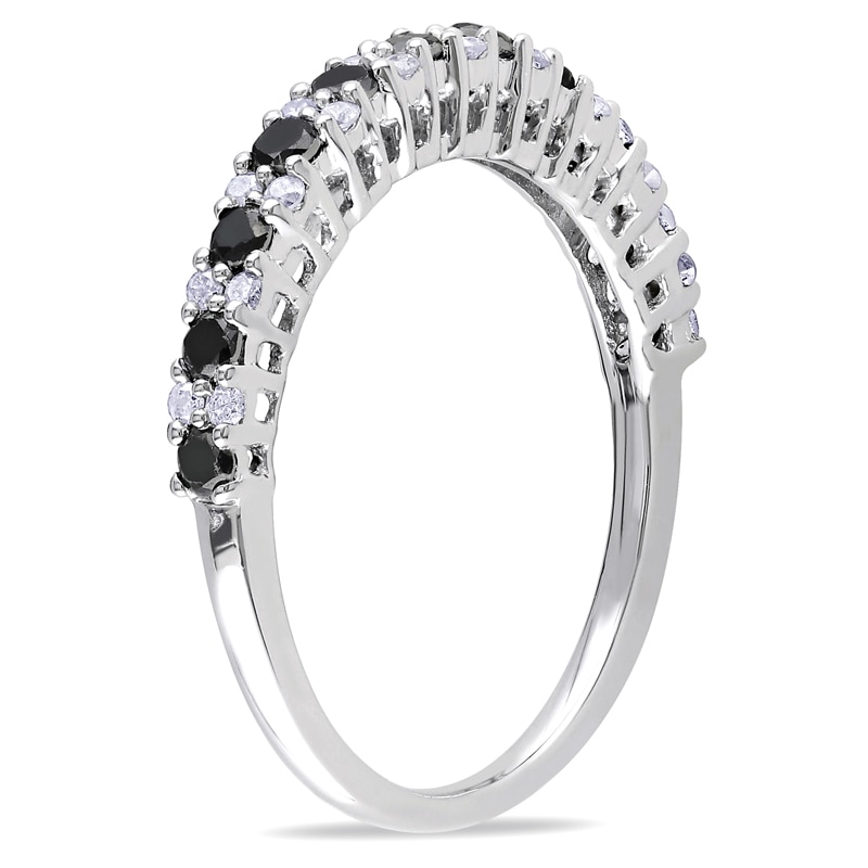 1/2 CT. T.W. Enhanced Black and White Diamond Anniversary Band in Sterling Silver