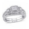 Thumbnail Image 1 of 1/4 CT. T.W. Quad Princess-Cut Diamond Frame Bridal Set in Sterling Silver