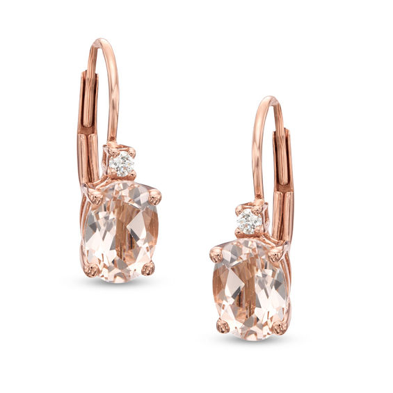 Oval Morganite and Diamond Accent Drop Earrings in 10K Rose Gold ...