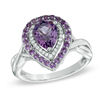 Thumbnail Image 0 of Pear-Shaped Amethyst and 1/10 CT. T.W. Diamond Double Frame Ring in Sterling Silver