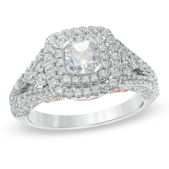 1-3/4 CT. T.w. Cushion-Cut Diamond Double Frame Engagement Ring in 14K White Gold
