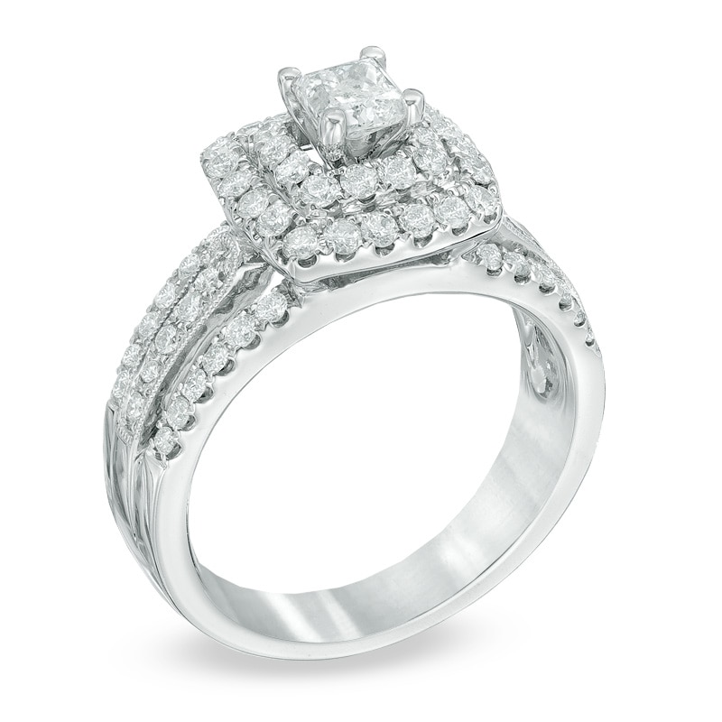 1-1/4 CT. T.W. Certified Canadian Princess-Cut Diamond Double Frame Engagement Ring in 14K White Gold (I/I2)
