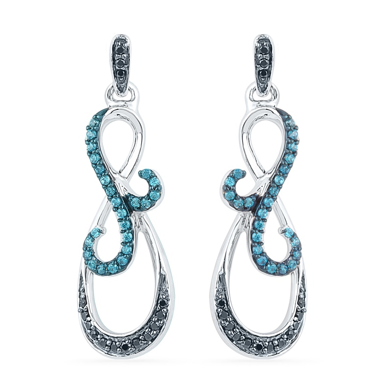 Main Image 1 of 1/3 CT. T.W. Blue and Black Diamond Looping Infinity Drop Earrings in 10K White Gold