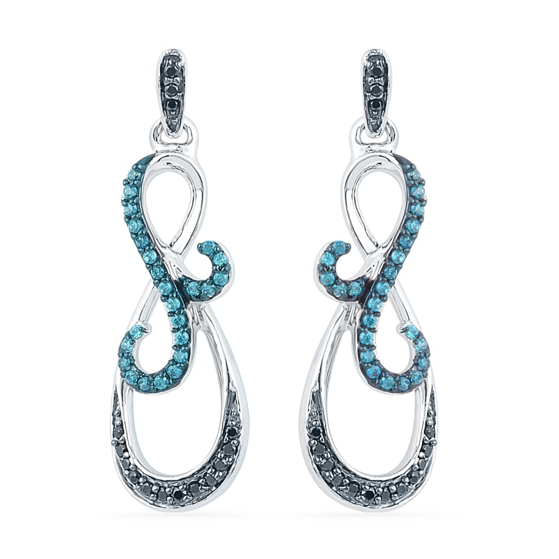 1/3 CT. T.W. Blue and Black Diamond Looping Infinity Drop Earrings in 10K White Gold