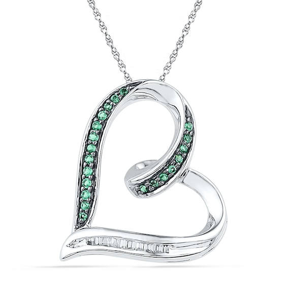 1/6 CT. T.w. Enhanced Green and White Diamond Tilted Looping Heart Pendant in 10K White Gold