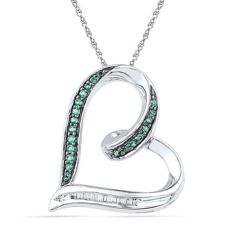 Main Image 1 of 1/6 CT. T.W. Enhanced Green and White Diamond Tilted Looping Heart Pendant in 10K White Gold