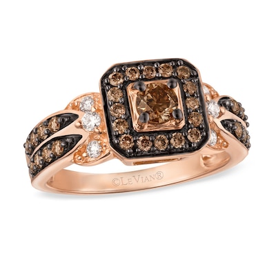 Le Vian Chocolate Diamonds 7 8 Ct T W Diamond Square Frame Ring In 14k Strawberry Gold Zales