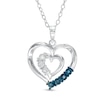 Thumbnail Image 1 of Enhanced Blue and White Diamond Accent Double Heart Pendant in Sterling Silver
