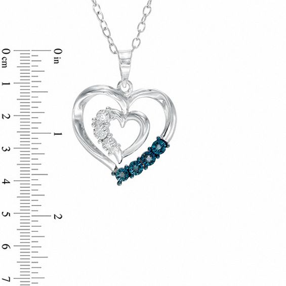 Enhanced Blue and White Diamond Accent Double Heart Pendant in Sterling Silver