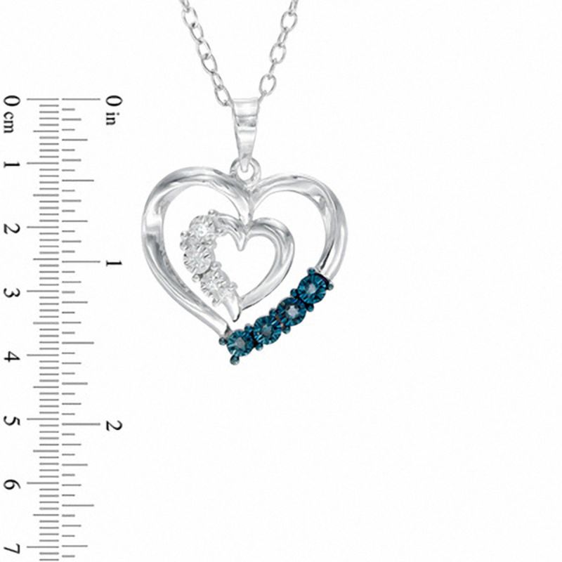 Main Image 2 of Enhanced Blue and White Diamond Accent Double Heart Pendant in Sterling Silver