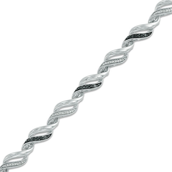 1/3 CT. T.w. Enhanced Black and White Diamond Cascading Flame Bracelet in Sterling Silver - 7.25"