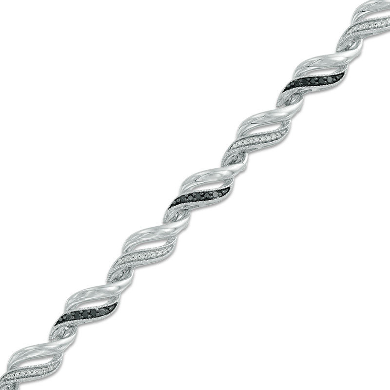 Main Image 1 of 1/3 CT. T.W. Enhanced Black and White Diamond Cascading Flame Bracelet in Sterling Silver - 7.25"