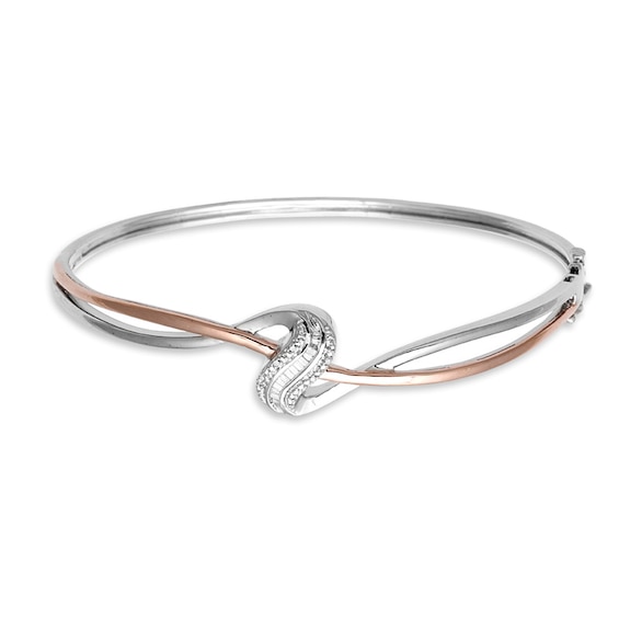 1/10 CT. T.w. Diamond Bypass Bangle in Sterling Silver and 10K Rose Gold