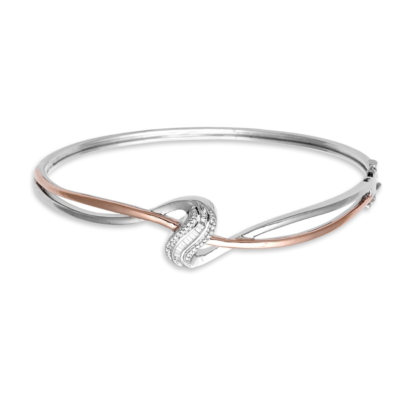 1/10 CT. T.W. Diamond Bypass Bangle in Sterling Silver and 10K Rose Gold