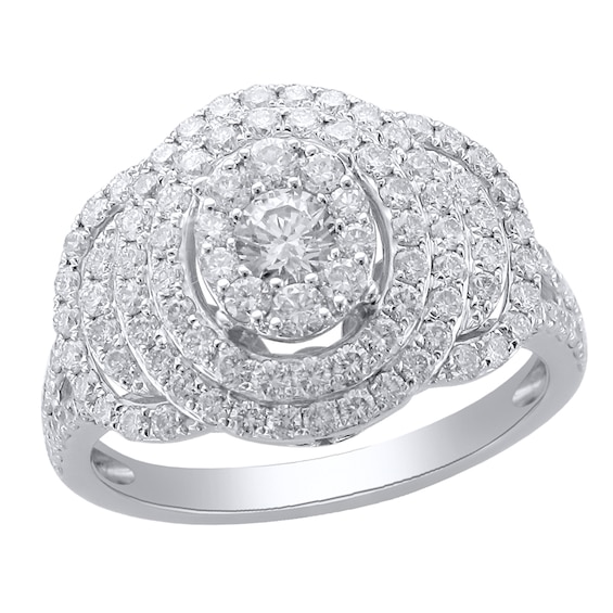 1-1/2 CT. T.w. Multi-Diamond Double Oval Frame Ring in 10K White Gold