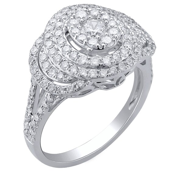 1-1/2 CT. T.w. Multi-Diamond Double Oval Frame Ring in 10K White Gold