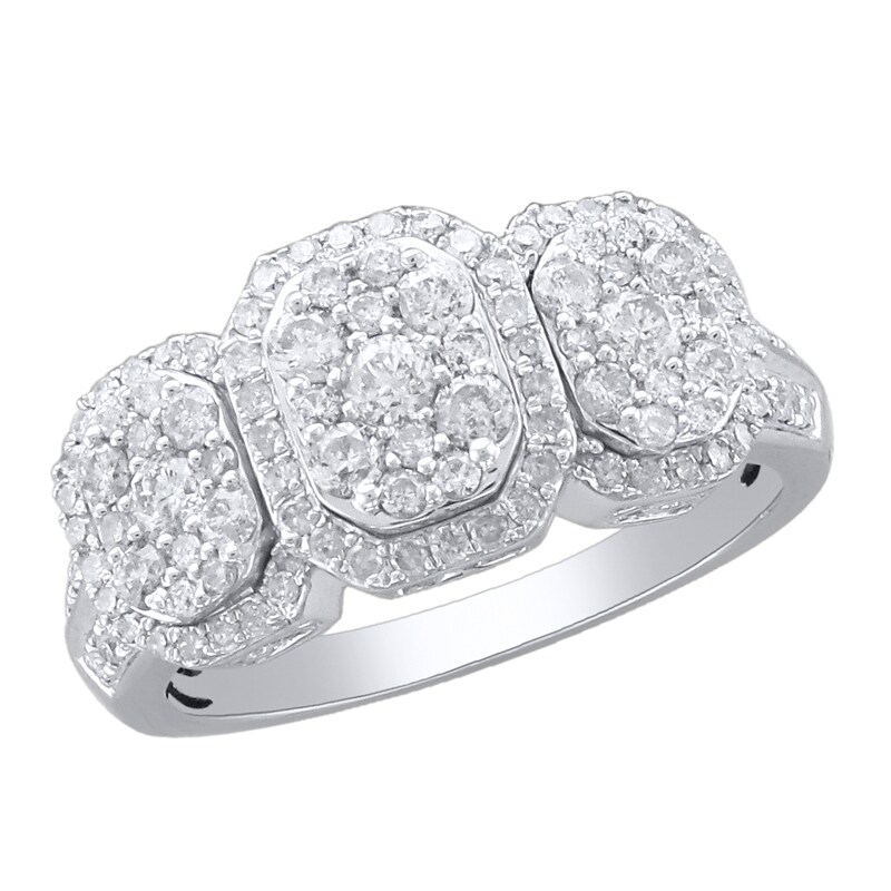 Main Image 1 of 1 CT. T.W. Multi-Diamond Three Stone Frame Ring in 10K White Gold