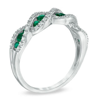 Lab-Created Emerald and 1/6 CT. T.W. Diamond Wave Ring in