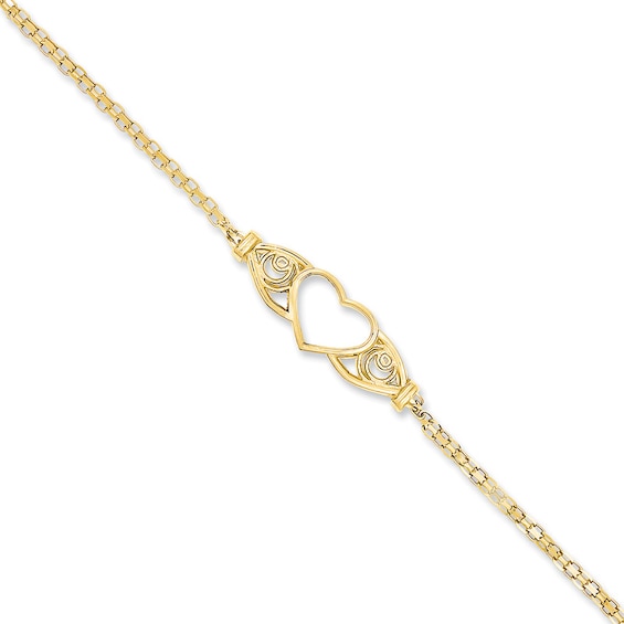 Scroll Heart Anklet in 14K Gold - 10"