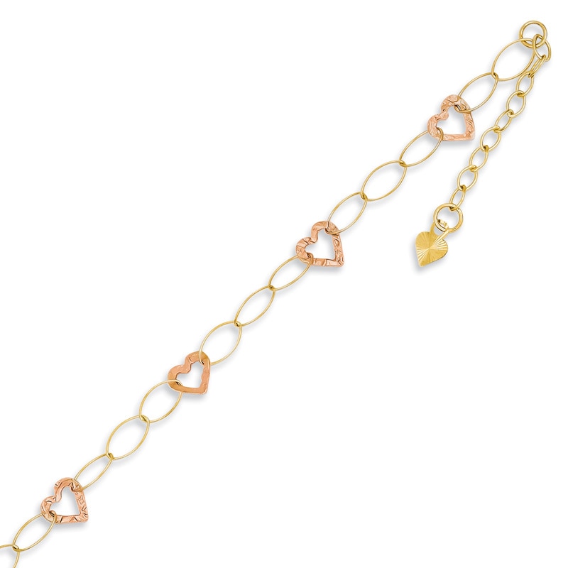 Heart Link Adjustable Anklet in 14K Two-Tone Gold - 10"