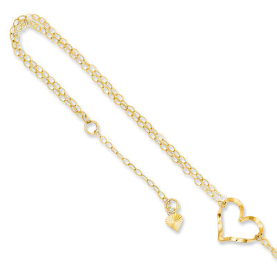 Real 14k white rose yellow GOLD dangling heart anklet  9-10 adjustable size