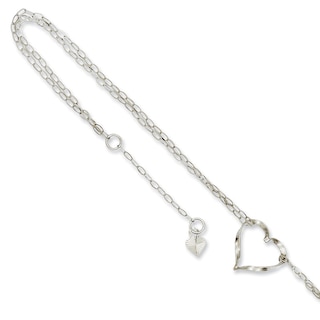 Heart Double Strand Adjustable Anklet in 14K White Gold - 10"