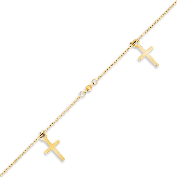 Cross Dangle Adjustable Anklet in 14K Gold - 10"