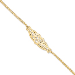 Filigree Heart Anklet in 14K Gold - 10"