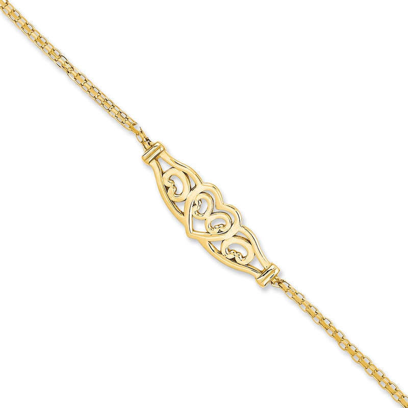 Main Image 1 of Filigree Heart Anklet in 14K Gold - 10"