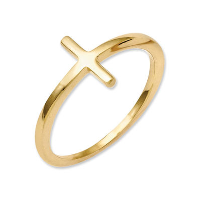 14k or Brass Hammered Band Ring Sideways Cross Ring Gold