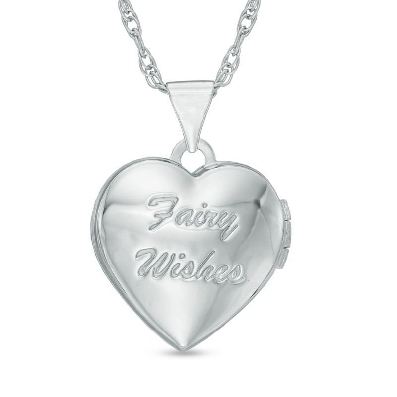 Diamond Accent Heart-Shaped Locket with "Fairy Wishes" in Sterling Silver