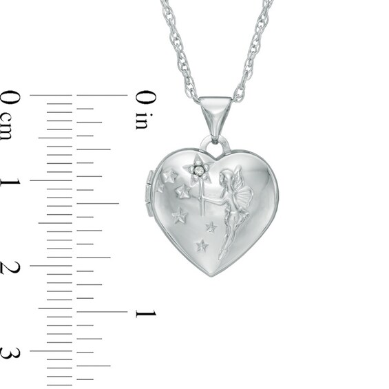 Diamond Accent Heart-Shaped Locket with "Fairy Wishes" in Sterling Silver